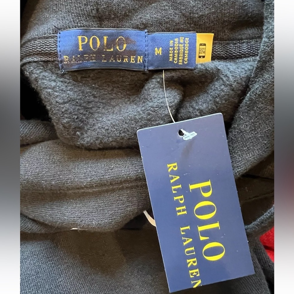 Polo Ralph Lauren Womens Color Block Logo Hoodie Black/ Multi Pullover Size M - Picture 14 of 14